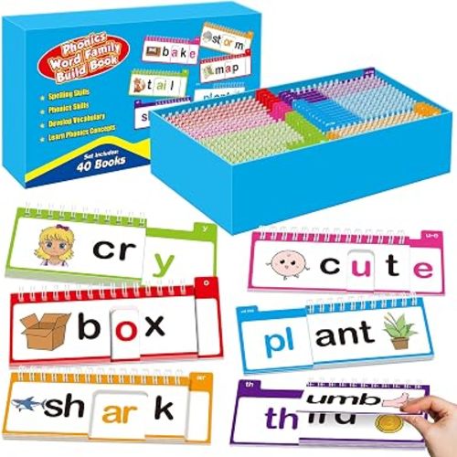 Word Family Build Book, 40 Read and Rhyme Flip Books, Learn to Read Phonics Flash Cards, Sight Words Flash Cards Kindergarten Flip Books for Kids Homeschool Preschool Learning Activities