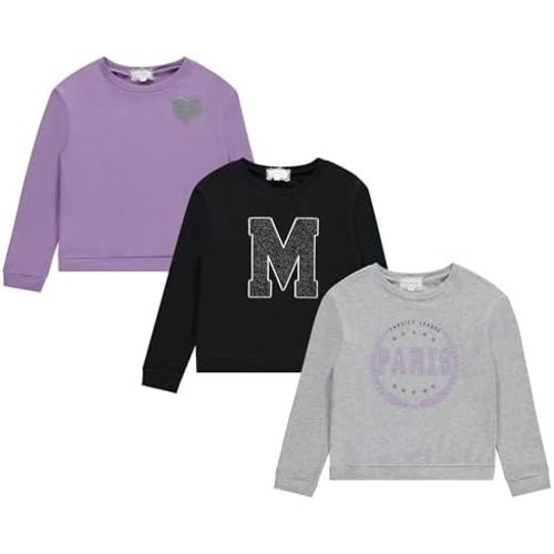 BTween Girls Cozy Cotton Blend Sweatshirt Set, 3 Pack of Trendy Sweatshirts for Kids, Sizes 4-12