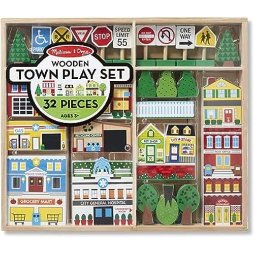 Melissa & Doug (FFP) - Pretend Play Wooden Town Play Set For Kids With Storage