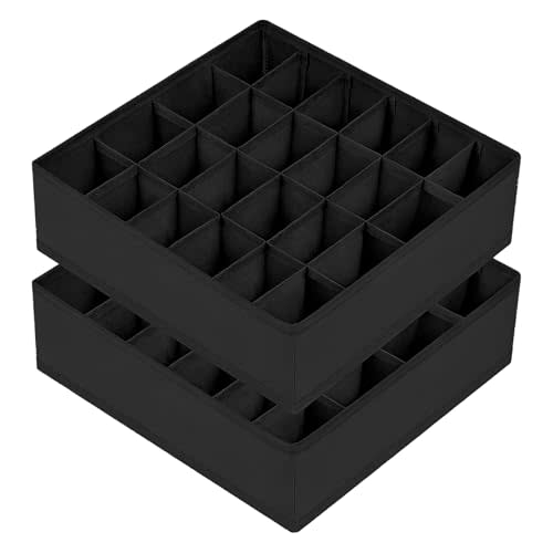 Joyoldelf Sock Drawer Organizer Divider 2 Packs Underwear Organizer, 24 Cell Collapsible Closet Cabinet Organizer Underwear Storage Boxes for Storing Socks, Handkerchiefs, Ties, Belts (Black)