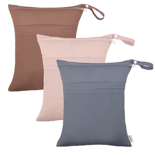 ALVABABY 3pcs Cloth Diaper Wet Dry Bags Waterproof Reusable with Two Zippered Pockets Travel Beach Pool Daycare Soiled Baby Items Yoga Gym Bag for Swimsuits or Wet Clothes 3L-ZM12