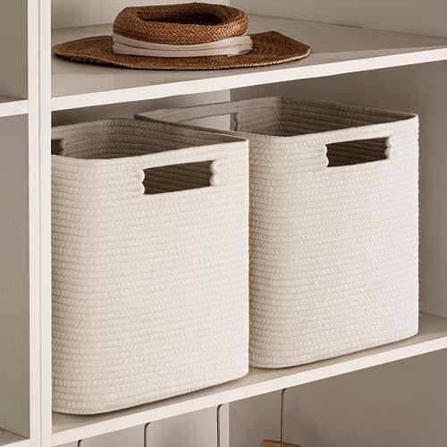 UBBCARE Set of 4 Storage Cubes-13 X 13 X 13 In, Cotton Rope Basket for Shelves, Toys, Book, Cube Storage Bin with Handles, Woven Storage Basket for Organizing, Beige
