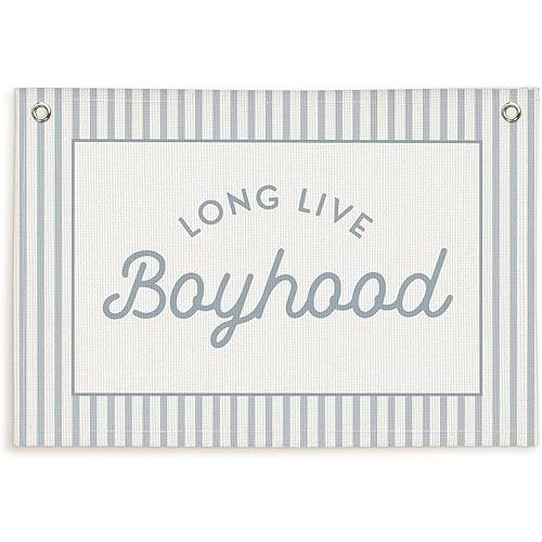 Lacama Long Live Boyhood Boys Room Decor, Boy Nursery Decor, Linen Banner Wall Hanging Canvas Banner Flag Decor for Toddler Boy Room Nursery 30x20 Inch