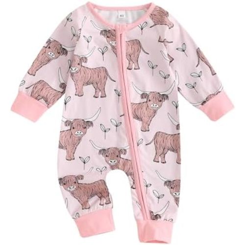 Gueuusu Country Baby Clothes Boy Girl Farm Animal Print Long Sleeve Romper Zipper One Piece Jumpsuit Cute Fall Outfit