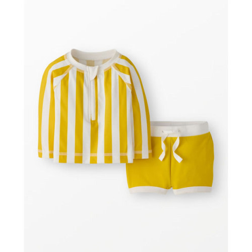 Striped Rashguard & Swim Trunks Set