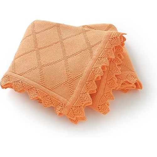 Hadetoto Knit Baby Blankets for Girls Boys, 100% Cotton Crib Blanket for Baby Infant Toddler, Super Soft and Lightweight Nursery Blankets (Orange)