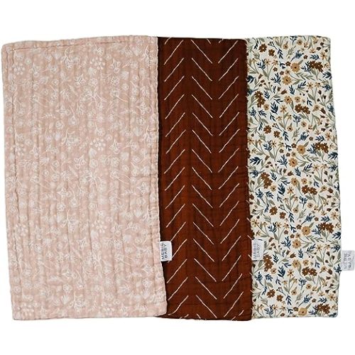 Mebie Baby Burp Cloths, Floral Print 3-Pack, Muslin Burp Cloth Set for Spit Up, Drool, and More, Boho Burp Cloths for Baby Boy and Girl, Baby Must Haves for Registry Lists and Gifts for Newborns
