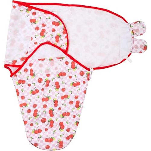 LollyBanks Baby Swaddles, 100% Cotton Baby Girl Sleep Swaddle, 0-3 Months Swaddle Sack for Girls with Easy Change Zipper, Newborn Sleep Swaddles Nursery Swaddling Blankets (Cherry Print)