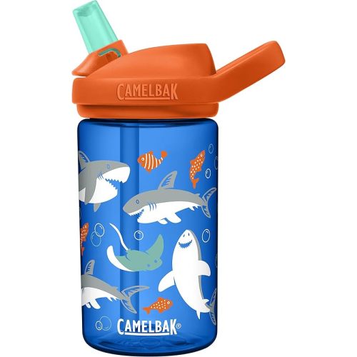 CamelBak Eddy+ Kids Water Bottle with Bite Valve Straw, Leak‑Resistant Easy‑Sip Design for Everyday Hydration, 14oz, Sharks