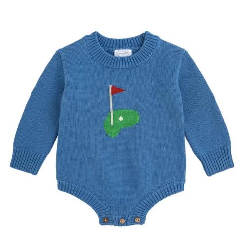 Blue Golf Sweater Bubble | Cotton Jacquard Long Sleeve | Mud Pie
