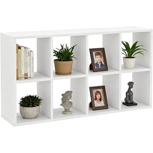 8-Cube Wooden Storage Shelf, Large Floor Bookshelf Organizer for Books, Décor, Office, Bedroom, Living Room, Modern Minimalist Cube Display Rack for Small Spaces White