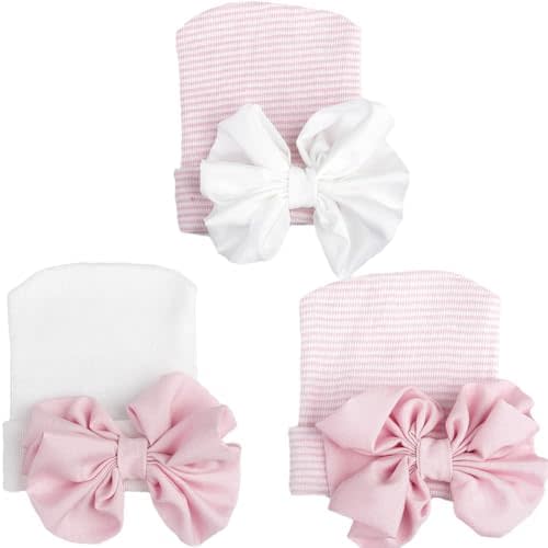 Newborn Baby Hospital Hat Infant Cap with Big Bow Soft Cute Knot Nursery Beanie