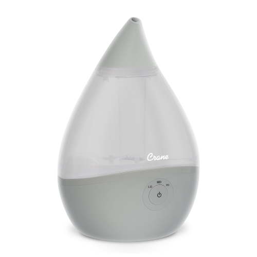 Crane USA Droplet Ultrasonic Cool Mist Humidifier, 0.5 Gallon, 15 Hour Run Time, Optional Vapor Tray, 250 Sq. Ft. Coverage, Gray