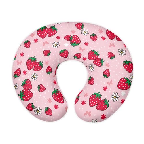 TSVAGA Pillow Cover Girls Baby, Breastfeeding Pillow Cover for Baby, Snug Fits Newborn Nursing Pillow Case, Super Soft Breathable, Pink Strawberry