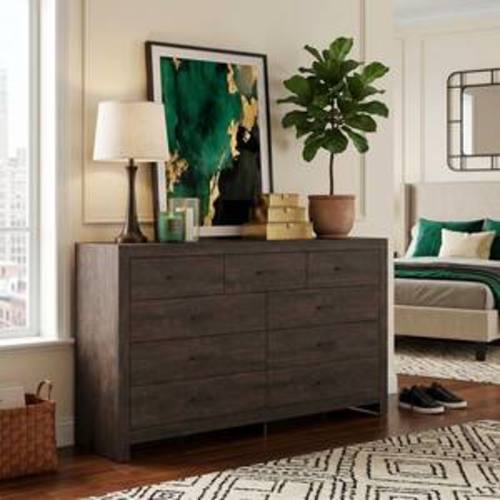 Brown 63 in. W Wooden Chest of Drawers, Dresser with 9 Drawers