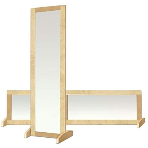 ECR4Kids Double-Sided Bi-Directional Birch-Frame Standing Mirror, Full Length Mirror with Stand, Floor Mirror for Babies, 2-Position Full Size Mirror for Toddlers and Kids, 48in High - Natural