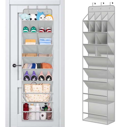 VEGCOO Clear Over the Door Shoe Organizer Large Deep Pockets Hanging Shoe Rack for Closet Fit 20 Pairs Shoe Holder for Sneakers Boots Storage，（Grey 67.7"x16.7"）