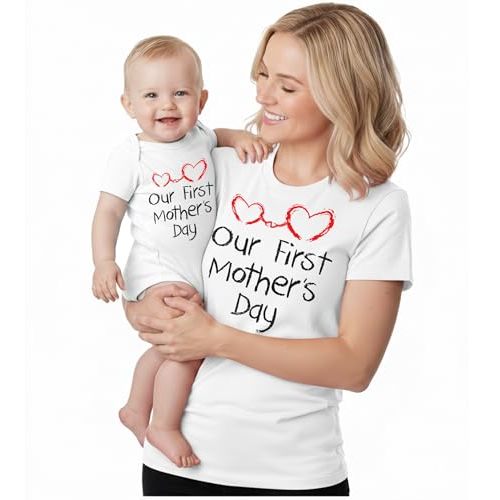 Tstars Our First Mother's Day Mom and Baby Matching Shirts - Mommy and Me Outfit Gift for New Moms and Infant