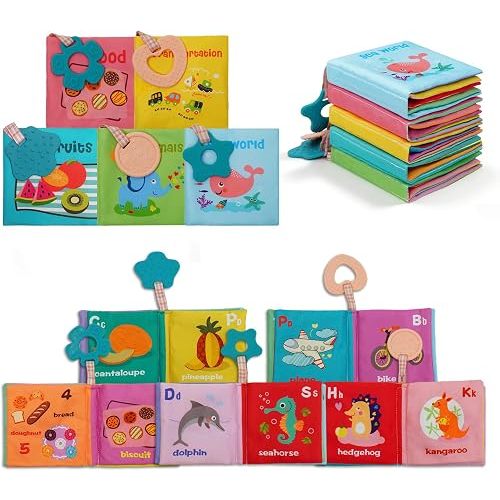 5 Pack Soft Cloth Crinkle Books for Babies 0-3 Bath Toys