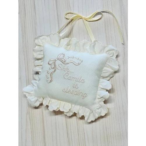 Shhh Pillow - Doorknob Personalized  Pillow - Baby Sleeping Door Pillow Bow Vintage look all tones of beige or pink