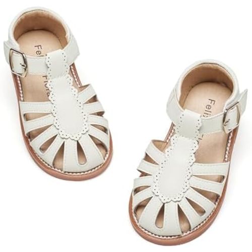 Felix & Flora Toddler Girls Sandals Soft Rubber Princess Flat Shoes Summer Flower Girl Shoes