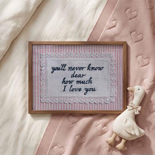 Vintage Nursery Quote Print, Pink Striped Embroidery Wall Art, You'll Never Know Dear Baby Girl Room Decor, Antique Lace Print, New Mom Gift
