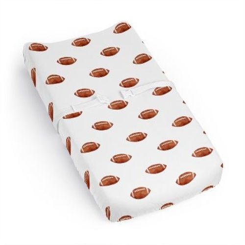Sweet Jojo Designs Baby Boy Changing Pad Sheet Watercolor Football Sports Theme Brown and White