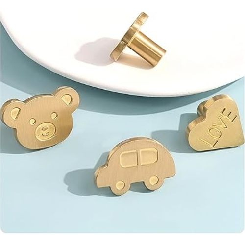 4Pcs Brass Knobs for Kids Cute Decorative Handles for Boys and Girls (Mix)