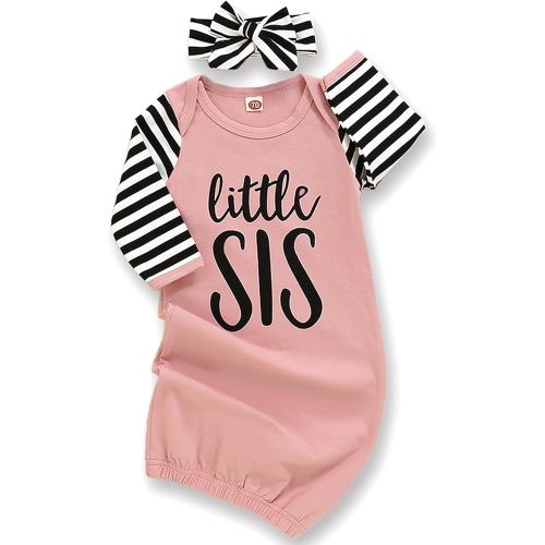 Newborn Baby Girl Little Sister Sleeper Gown Stripe Long Sleeve Nightgown Pajamas Gifts Stuff Essential Outfit