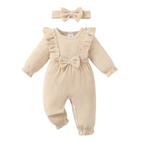 Renotemy Baby Girl Clothes Gifts Newborn Essential Outfit Preemie-12Months | Winter Cute Preemie Baby Girl Clothing,Newborn Coming Home Outfit,Infant Snap Closure Elastic Waistband Romper with Headband