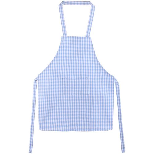 Jennice House Kids Aprons - Pure Cotton Gingham Aprons with Pocket and Adjustable Neck Strap, Painting Apron, Baby Chef Apron (Blue, S)