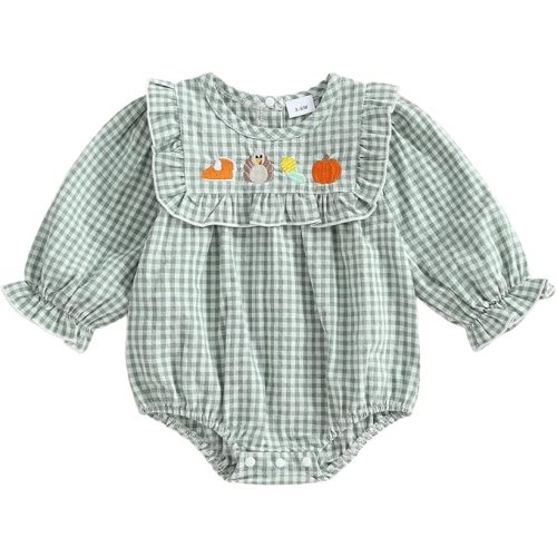 Baby Girl Easter Outfit Bunny Embroidered Long Sleeve Plaid Bubble Romper Cute Infant Girl Spring Clothes