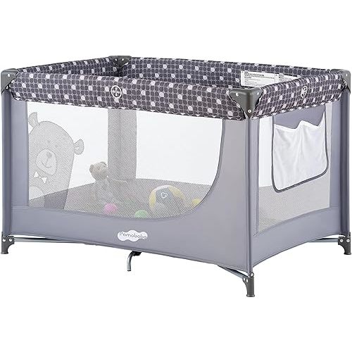 Pamo Babe Portable Crib Baby Playpen with Mattress and Carry Bag Grey