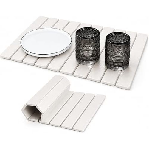 Premium Stone Drying Foldable Absorbing Mat - Diatomite Kitchen Counter Mat, Fast Drying Absorbent Surface for Dishes & Utensils, Modern Countertop Organizer for Elegant Home Spaces (White)