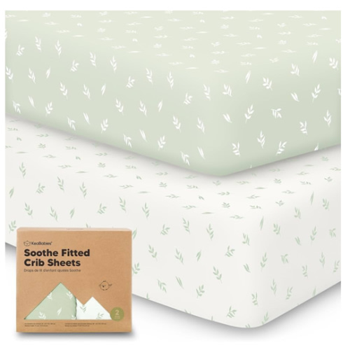KeaBabies 2-Pack Organic Crib Sheets for Boys, Girls - 52x28 Fitted Crib Mattress Sheet Neutral, Breathable Jersey Cotton Cover for Baby Bed, Toddler Mattress, Soft & Cute Prints (Herb)