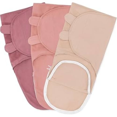 Comfy Cubs Easy Swaddle Blanket with Zipper Closure, 3 Pack - 100% Cotton Newborn Wrap, Small for 0-3 Months Infants, Breathable and Durable Sleep Sack for Babies - Light Blush, Blush & Mauve