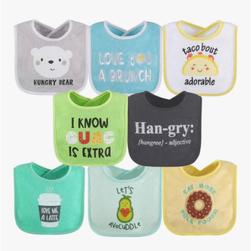 The Peanutshell Baby Boy or Girl Terry Bibs Set of 8-100% Cotton, Soft, Absorbent Baby Bibs, Unisex Toddler Boy or Girl Set, Newborn & Infant - Han-Gry