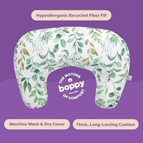 Boppy Nursing Pillow - Firm, Ergonomic U-Shaped Bottle and Breastfeeding Pillow with High Lift for Comfort and Support, Spacious Surface - Green Sage Leaf