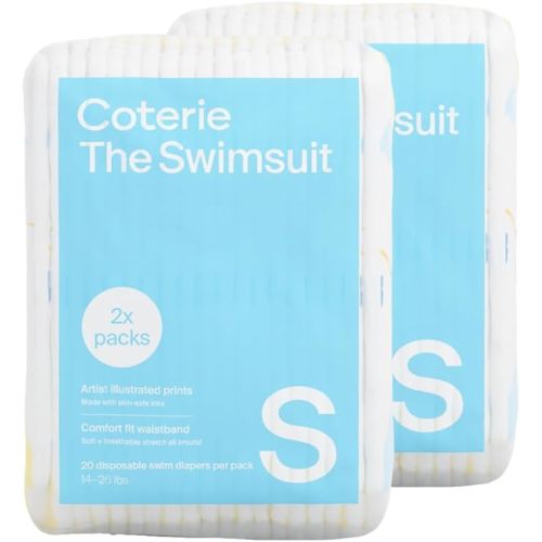 Coterie Baby Swim Diapers, Size Small (14-26 lbs), 2-Pack (40 Total Diapers) | Disposable Water Diapers for Pool & Beach | Hypoallergenic, Plant-Based, No-Swell Design for Sensitive Skin