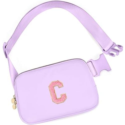 mibasies Initial Fanny Pack for Girls, Birthday Gifts for 4 5 6 7 8 9 10 11 12 13 Teen Girl - Cute Personalized Trend Stuff - Lavender C