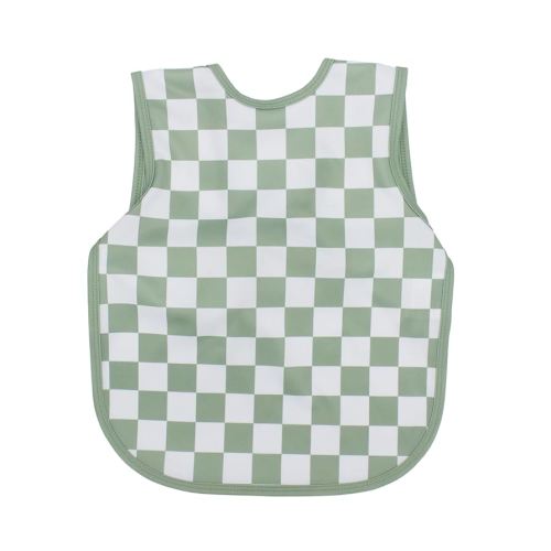 BapronBaby Sage Checkerboard Bapron - No Neck Tie Safer Bib for Baby & Toddler - Soft Waterproof Stain Resistant - Machine Washable - Sz Baby/Toddler 6m-3T