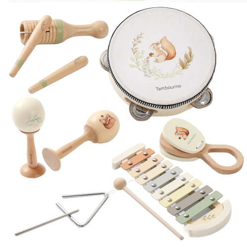 Baby Rattle Toy 0-12 Months Musical Instrument Wooden Toys Cartoon Animal Xylophone Baby Educational Toy Kid’s Gift Early Learning Music Toy,Khaki