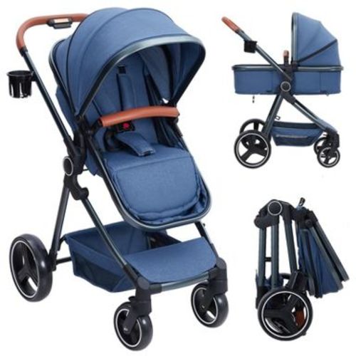 2-in-1 Bassinet Stroller, Lightweight Foldable Baby Stroller with Reversible Seat, Adjustable Canopy & All-Terrain Wheels for Newborns 0–3 Years