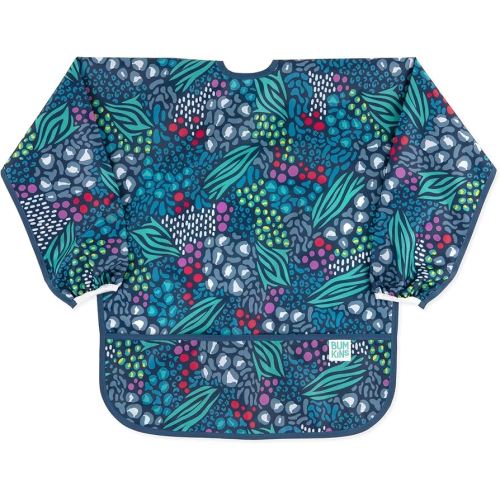 Bumkins Sleeved Smock, Toddler Reusable Waterproof Bib for Girls and Boys Ages 3-5 Years, Long Sleeve Childrens, Kids Paint Apron, Arts, Crafts and Play with Pocket, Soft Fabric, Jungle Blue