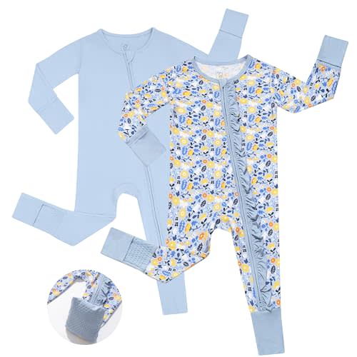 JunNeng Baby Girl Viscose from Bamboo Sleeper with Mitten Cuffs, 2 Way Zipper Romper, Sleep N' Play Pajamas 0-18 Months