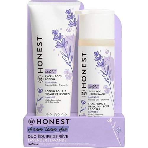 The Honest Company 2-in-1 Cleansing Shampoo and Body Wash Face Lotion Bundle, Gentle for Baby, Naturally Derived, Lavender Calm, 18.5 fl oz