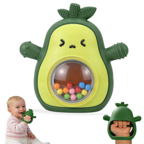 Silicone Baby Teething Mitten with Rattle, Easy Grasp Hand Mitt Teether for 3-12 Month Infant, Sensory Toy for Teething Relief