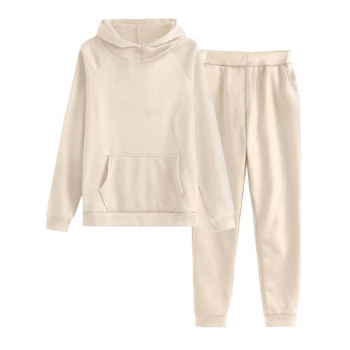Breezora Women's Oversized Hoodie and Cargo Sweatpants Set Cozy Fleece Lounge Wear with Pockets Comfortable Two Piece Outfit XXL Size Beige