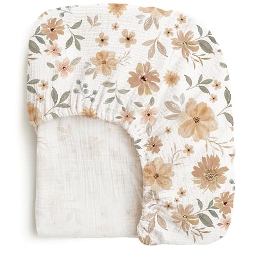 Konssy Muslin Fitted Crib Sheets 100% Cotton Baby Crib Sheets for Standard Crib Mattress (28 X 52 Inches), Soft and Breathable for Boys, Girls (Flowers)