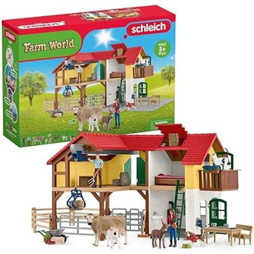 Schleich Farm World - 97 PC Toy Farm House Playset for Kids - Includes Farmhouse, 2 Farmer Figurines, Pets and Barnyard Animal Figures - Fun, Educational Toys for Boys and Girls Ages 3+ | 42407